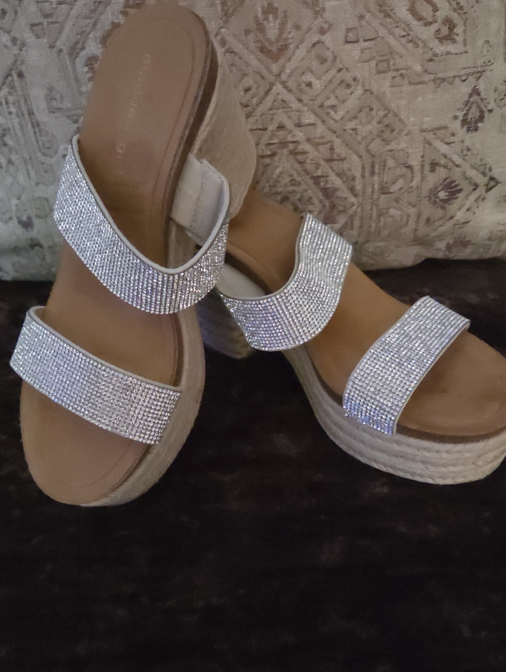 Women's Silver Rhinestone Espadrille Wedge Sandals